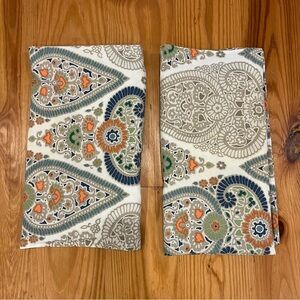 Pottery Barn 2 Euro Pillow Sham Covers Caesarea Paisley Orange Blue Beige Cotton